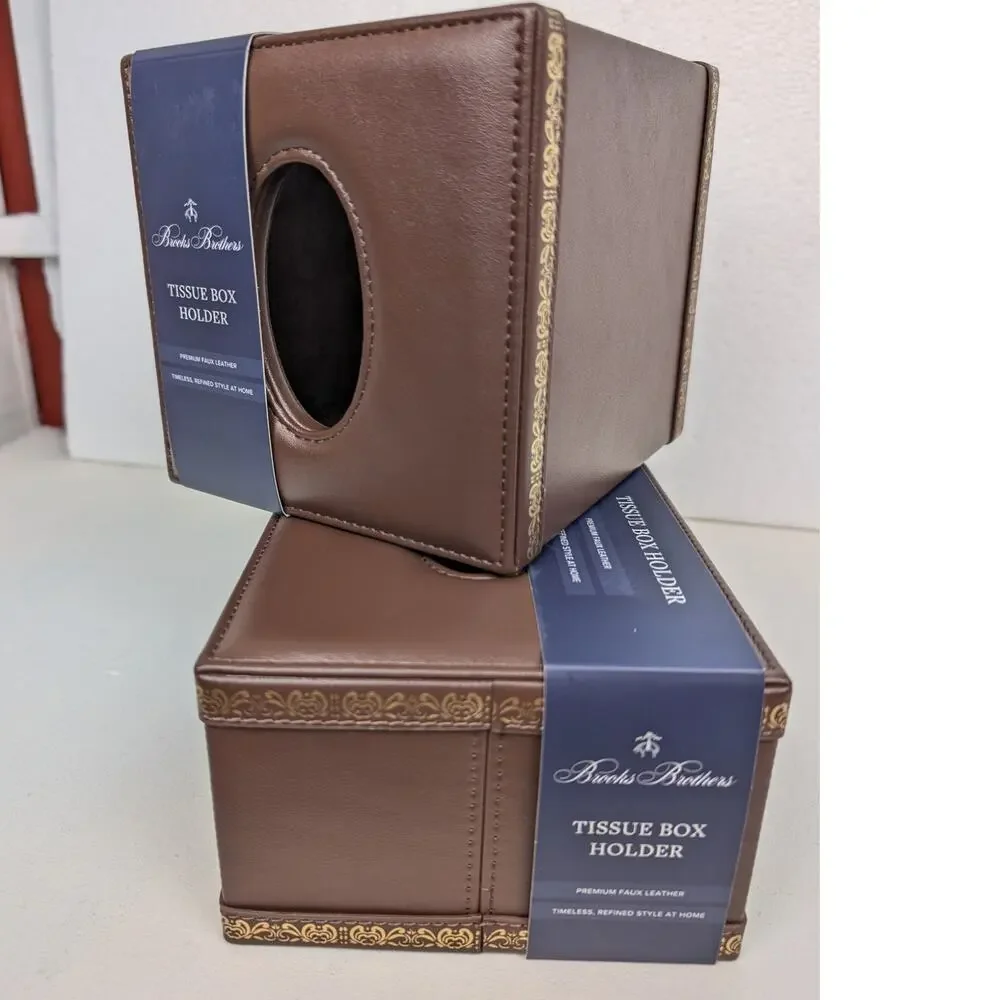Brooks Brothers Sheep Tissue Box Holder Leather Old Money Equestrian Preppy NWT
